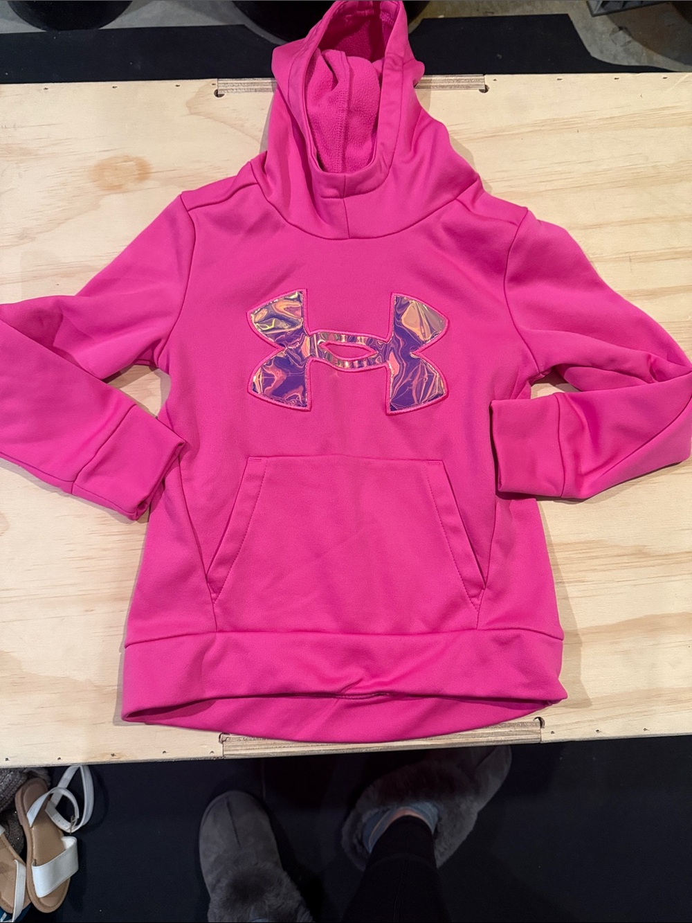 Under Armour Girls Hot Pink Hoodie with Metallic Logo